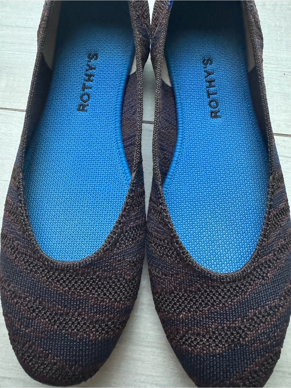 Rothy’s The Flat Sapphire Zebra Knit Ballet Flats Brown Blue Women’s Sz 10.5 - Picture 2 of 5